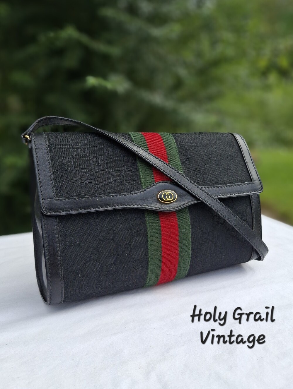VTG 80's Gucci Sherry Line GG Black Canvas & Leather Convertible Shoulder Bag